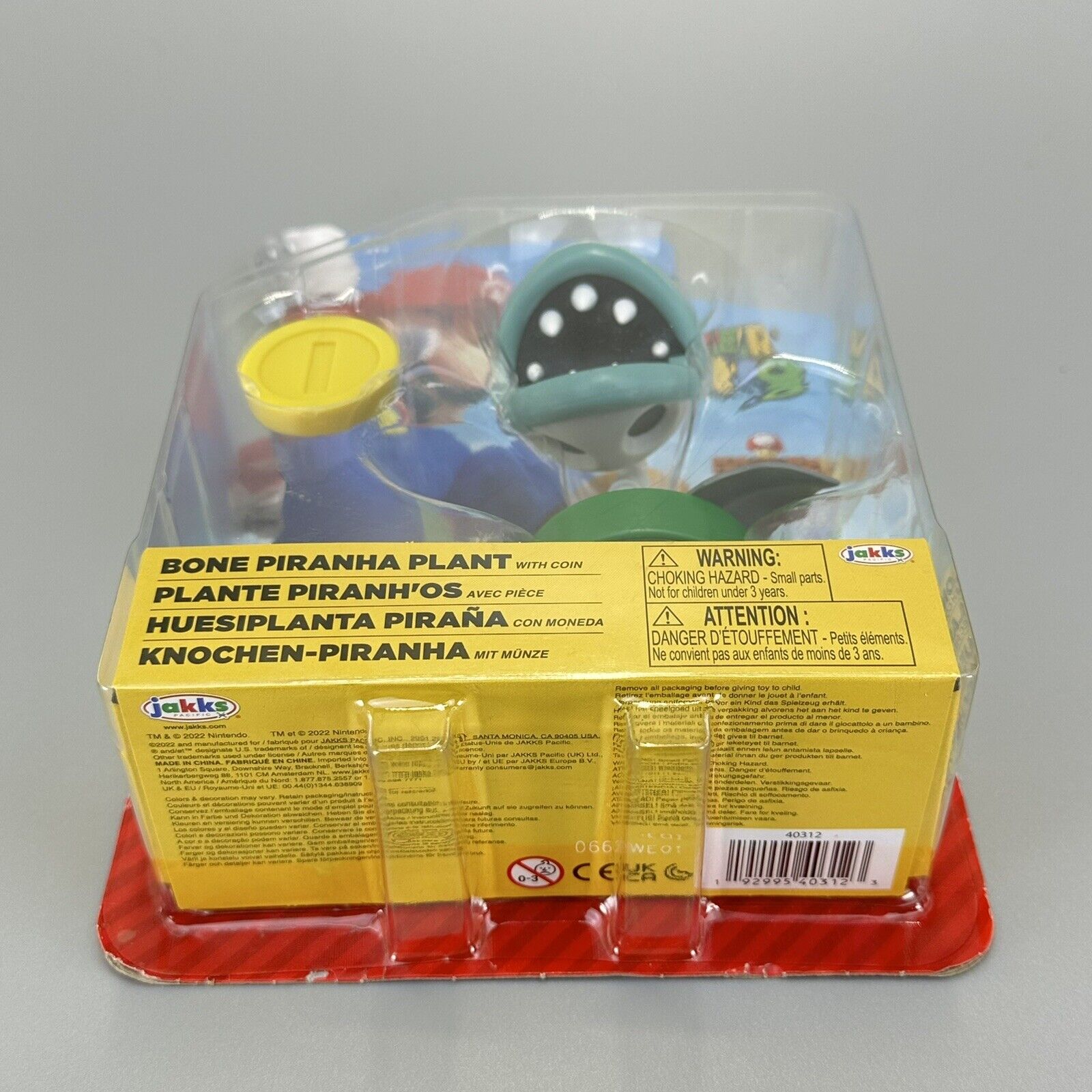 Super Mario Bone Piranha Plant 4" Action Figure with Coin Jakks Pacific - New