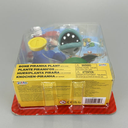 Super Mario Bone Piranha Plant 4" Action Figure with Coin Jakks Pacific - New