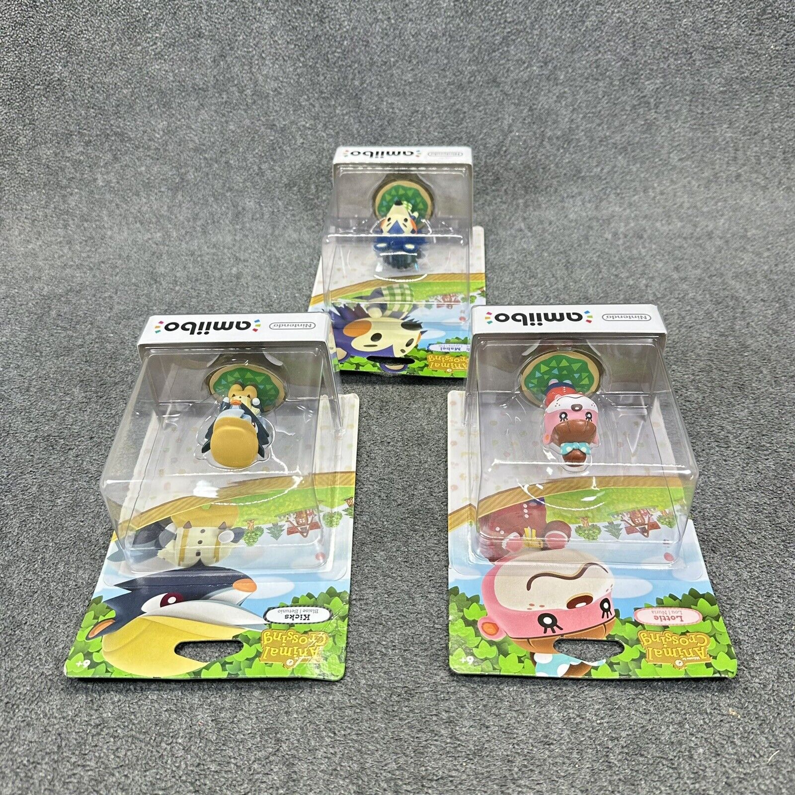 Animal Crossing Amiibo Kicks Mabel & Lotte Figures Lot of 3 Nintendo - Sealed