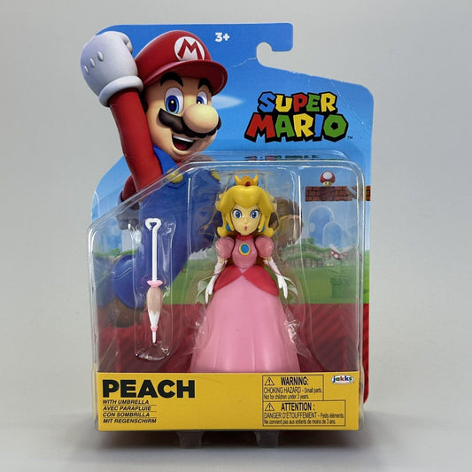 Super Mario Princess Peach w/ Umbrella 4" Action Figure Jakks Pacific - Sealed