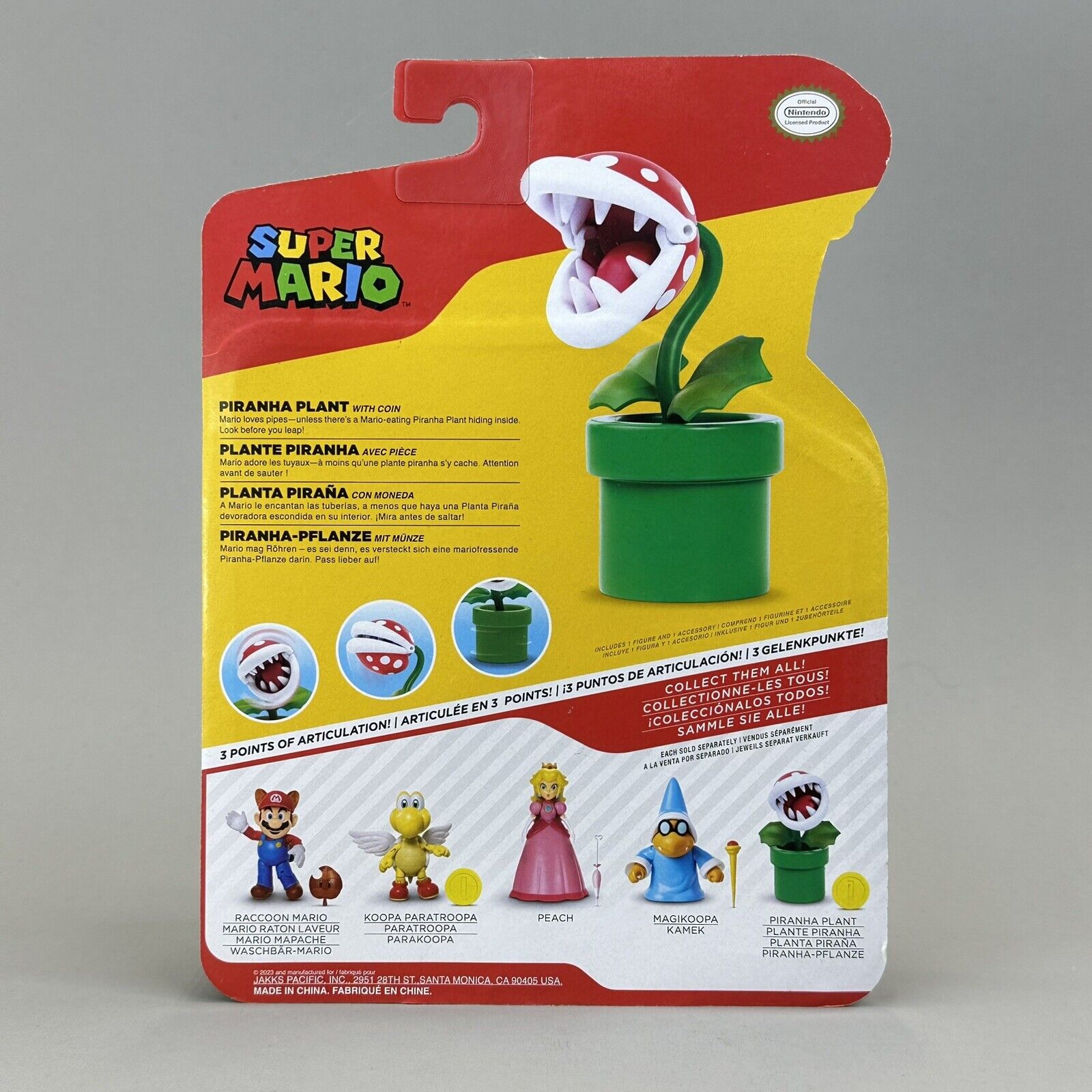 Super Mario Piranha Plant With Coin 4" Action Figure Nintendo Jakks - Brand New