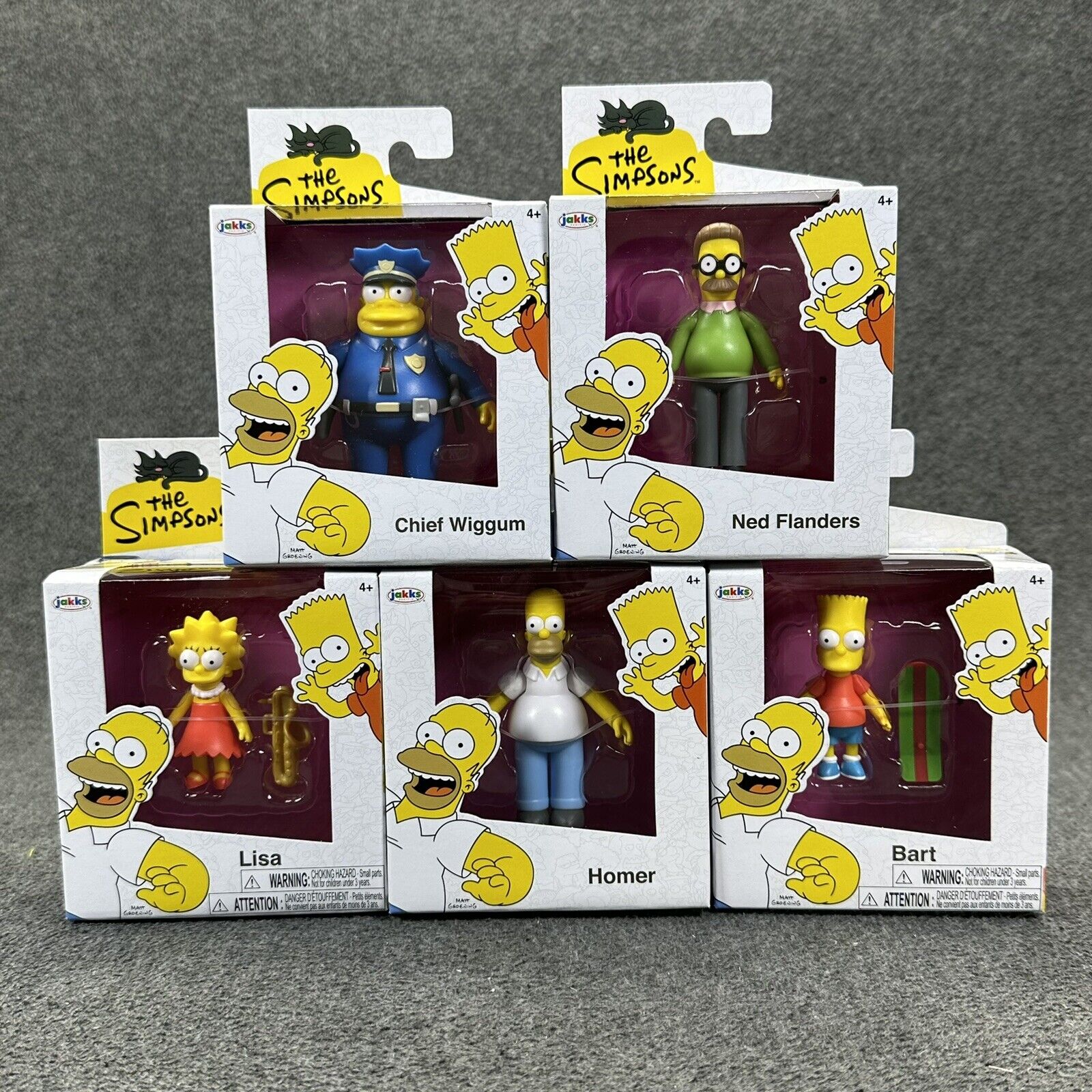 The Simpsons Bundle Homer Bart Lisa Ned Chief Wiggum 2.5" Figures Full Set Jakks