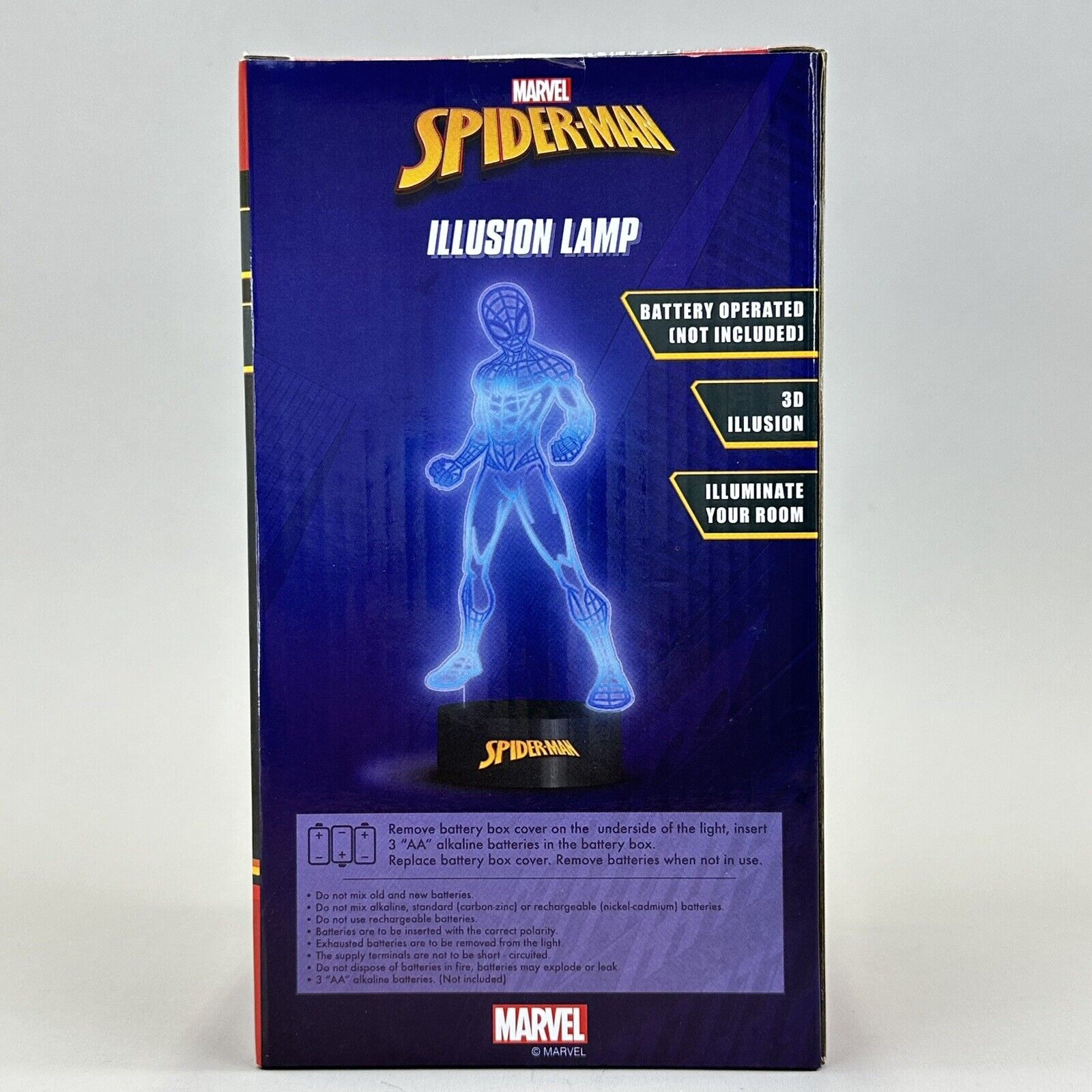 Marvel Spider-Man Small 3D Illusion 8" Tall Lamp Battery Operated - Brand New