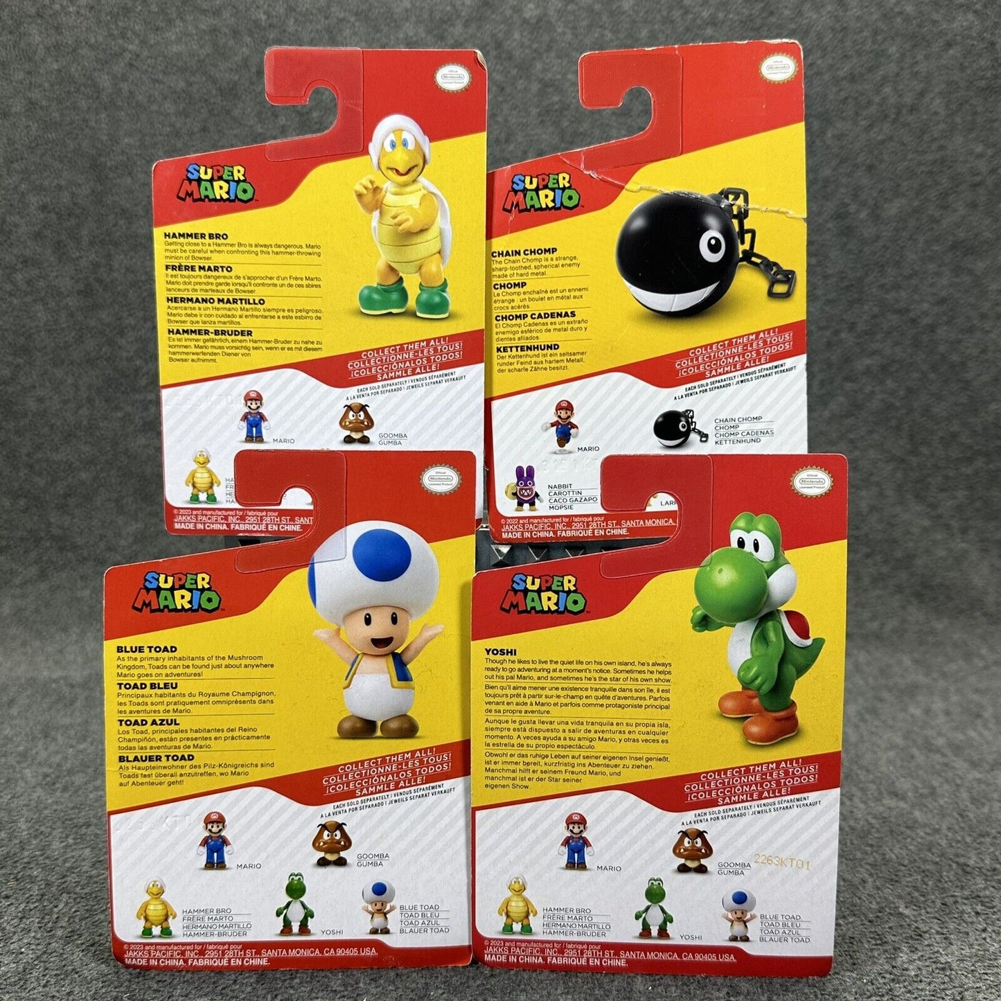 Lot of 4 Super Mario 2.5" Action Figures Yoshi Blue Toad Chain Chomp & Hammer B.